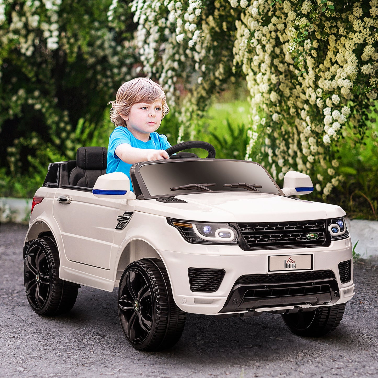 Electric Ride-On Car for Children 3-6 Years with Remote Control, LED Lights and Horn, in PP and Metal, 110x68x52 cm, White