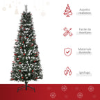 Snowy Christmas Tree with Red Berries, Removable and Foldable Base, 539 Branches, Φ70x180cm, Green