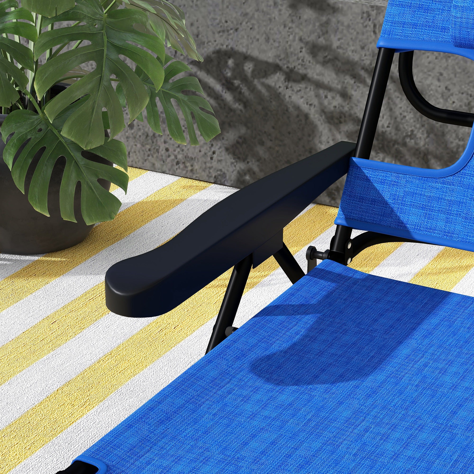 Folding Garden Deckchair with Adjustable Backrest, Cushion and Face Hole, Dark Blue - Borgè