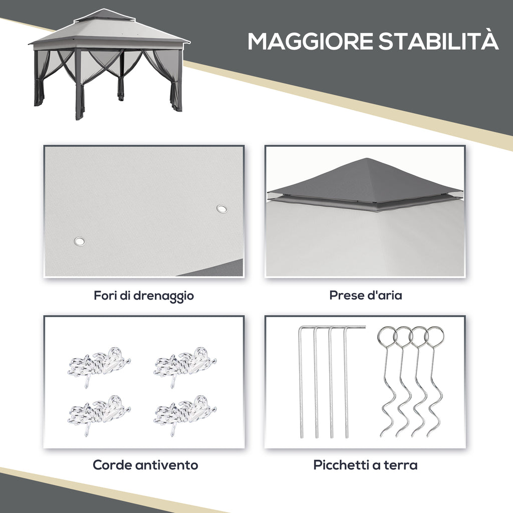 Gazebo with Mosquito Nets Adjustable on 3 Levels, in Steel and Oxford Fabric, 326x326x272 cm, Light and Dark Grey