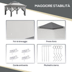Gazebo with Mosquito Nets Adjustable on 3 Levels, in Steel and Oxford Fabric, 326x326x272 cm, Light and Dark Grey