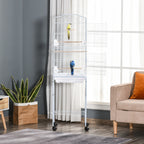 Bird Cage, Metal and Steel Aviary with Wheels, Perches and Bowls, 46.5x36x157cm, White