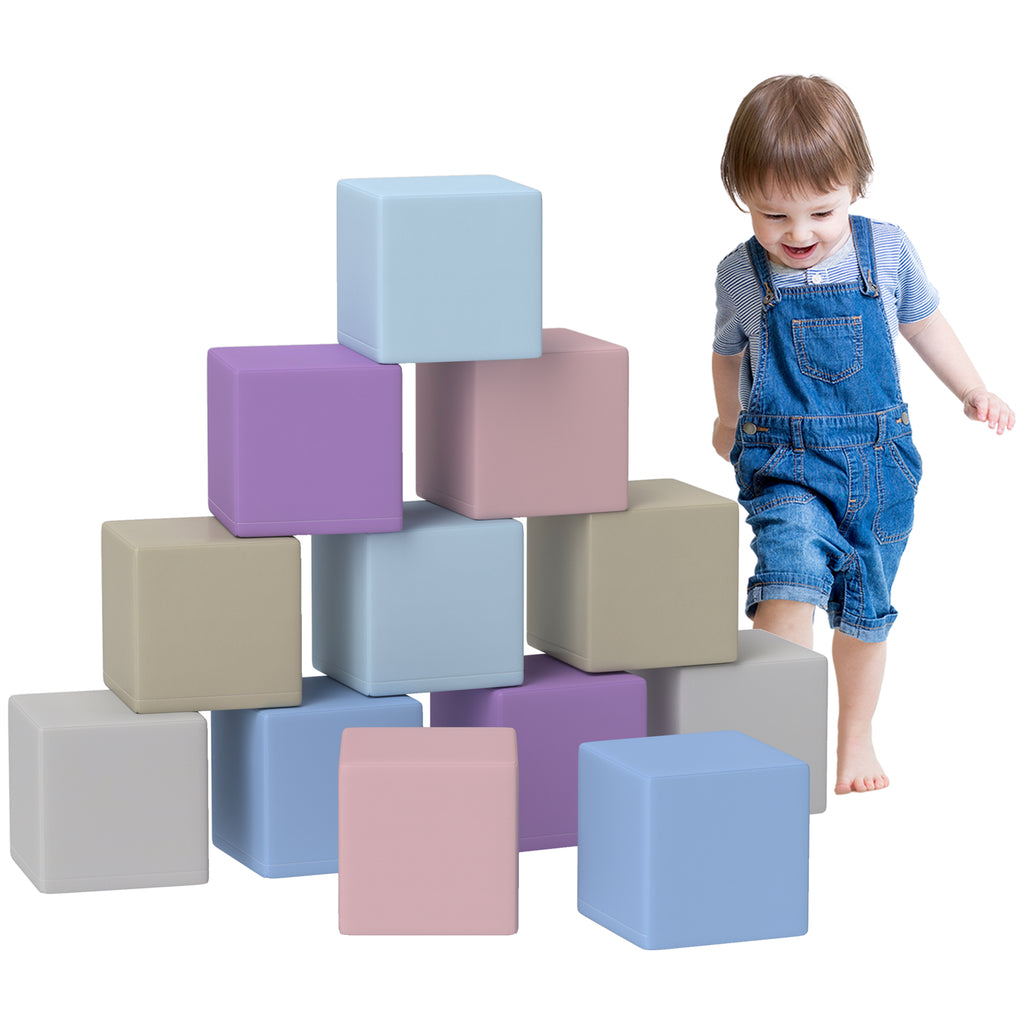 Set of 12 Soft Toy Cubes for Children 12-36 Months in PU and EPE, 20x20x20 cm, Multicolored