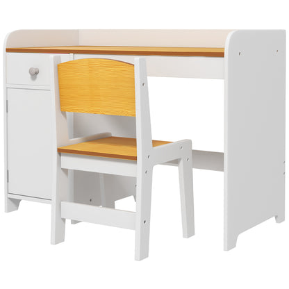 Zonekiz school desk and chair for children for 3-6 years with drawer and white wooden cabinet - Borgè