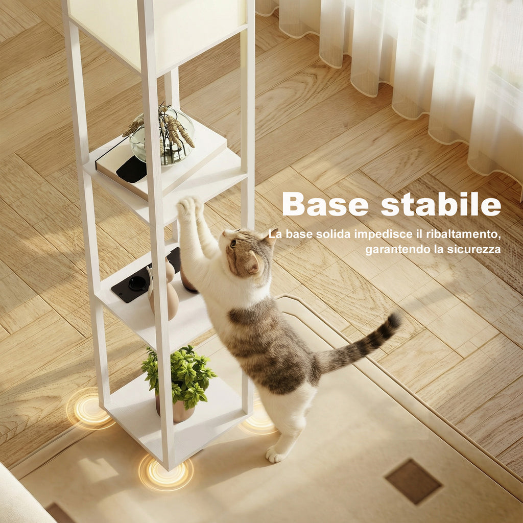Floor Lamp with Shelves, Dimmable Light, Foot Switch and USB Ports, White