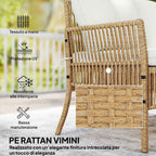 Outsunny 3-Piece Garden Set with Sofa, Chaise Longue and Coffee Table, Steel and PE Rattan, Cream