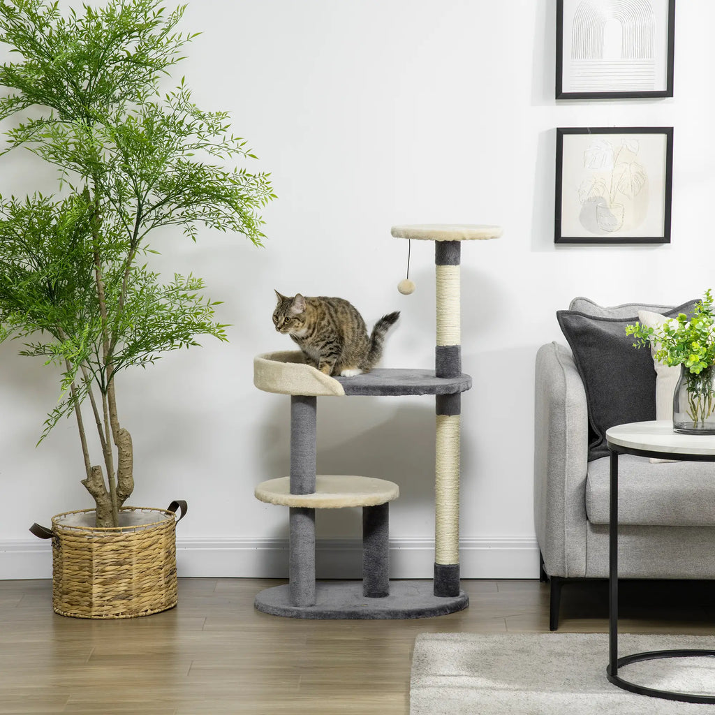 3-Tier Cat Tree with Sisal Posts and Height 105cm, Grey - Borge' Group Limited