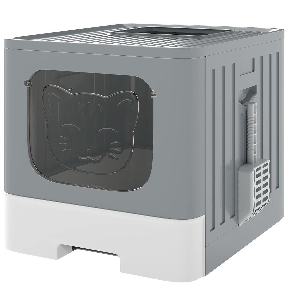 PawHut Cat Litter Box M 60L with Lid, Removable Tray, Scoop, Anti-Leak, Easy to Clean, Grey