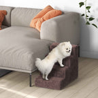 PawHut 4-Step Dog Stairs with Removable and Washable Cover, Portable, 60x35x44 cm, Brown