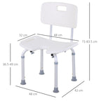 8-Level Adjustable Shower Chair with Drainage Holes, Aluminum and PE, 48x42x71-83.5 cm, White and Silver