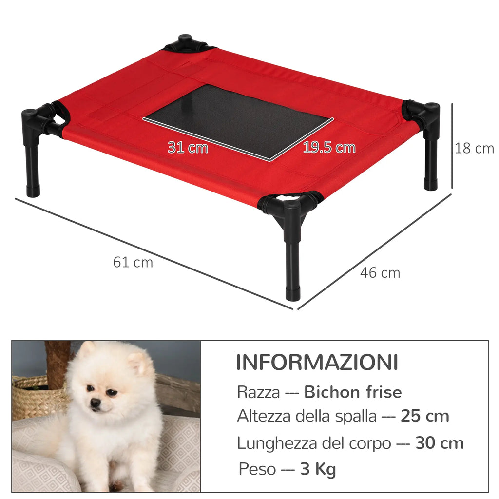 Summer Dog Bed for Dogs up to 11.3kg, Indoor and Outdoor, 61x46x18 cm, Red - Borge' Group Limited