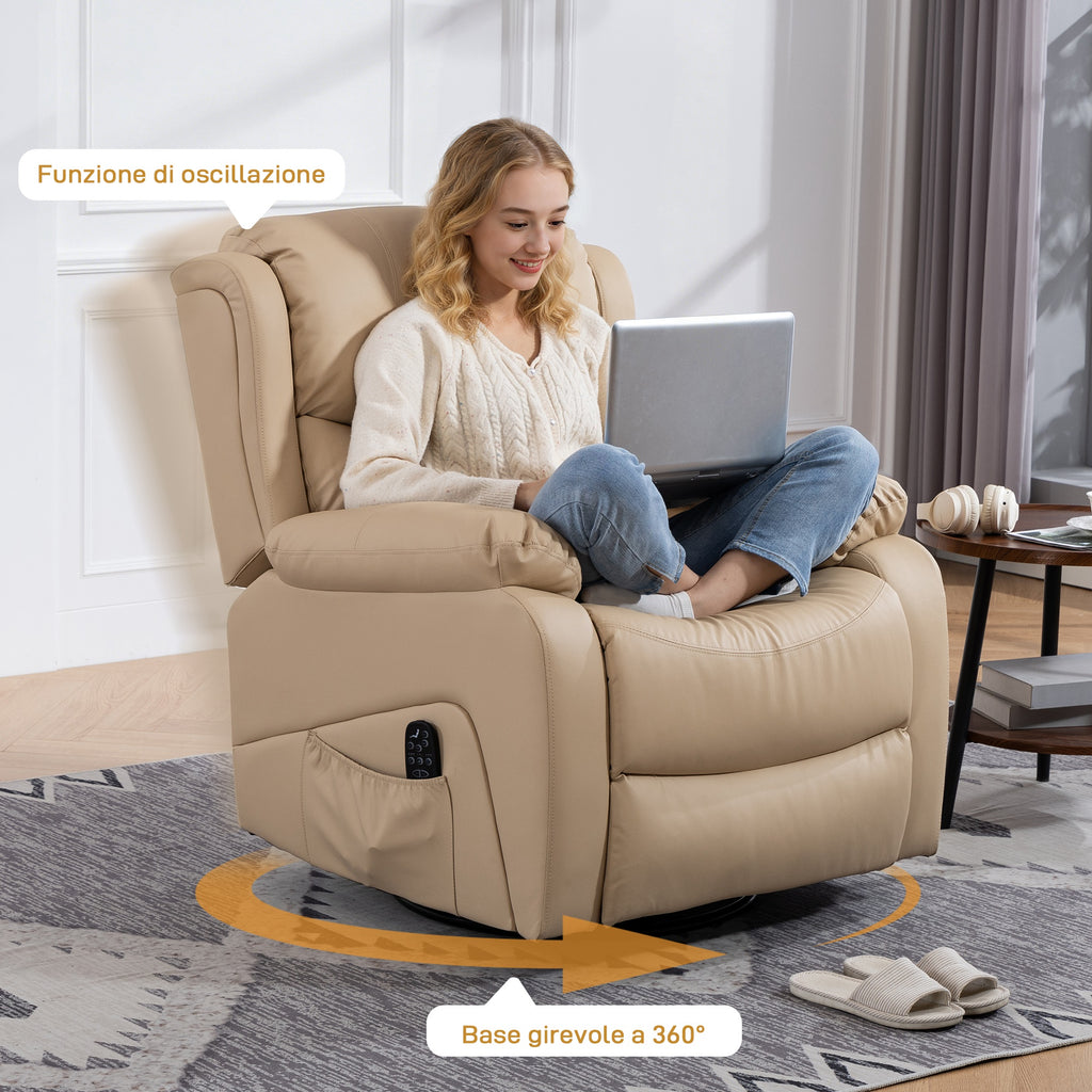Reclining Relaxing Chair with 8 Massage Points, Heating and Footrest, 87x97x100 cm, Beige