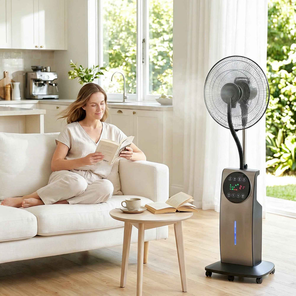 Misting Fan with 3.1L Tank, 3 Modes and 3 Speeds, Wheels, 70° Oscillation, 10° Tilt, 12h Timer, 90W