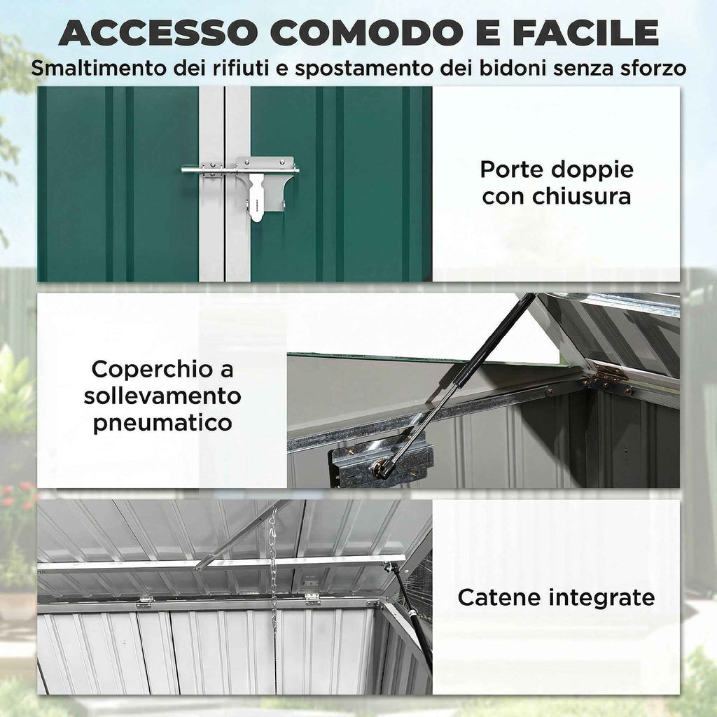 Outsunny Outdoor Steel Garbage Can Shed with Double Door