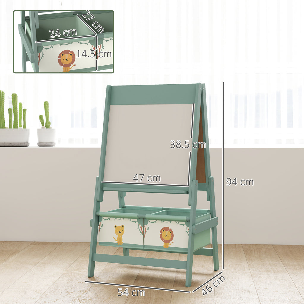 3-in-1 Children's Blackboard with Easel, Paper Roll and 2 Baskets, Wooden, 54x46x94 cm, Green