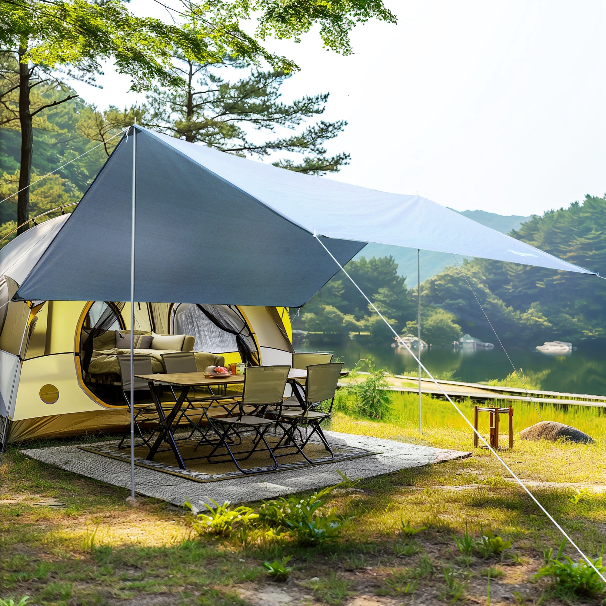 Portable Awning 3x3 m, Waterproof Awning for Camping and Beach, White