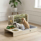 PawHut Hay Feeder with Hay Rack and Litter Box, Feeding Station, Natural Wood Color