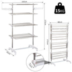 HOMCOM Vertical Folding Drying Rack in Steel and Plastic with 6 Wheels and 4 Adjustable Shelves, 142x55x172 cm - Borgè