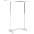 Extendable Clothes Airer with Wheels and Brake, Shoe Rack and Stainless Steel Frame, White