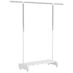 Extendable Clothes Airer with Wheels and Brake, Shoe Rack and Stainless Steel Frame, White