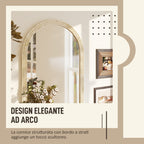 Arched Wall Mirror with Fluted Edge and Hooks, Glass and Polystyrene, 60x2x90 cm, Beige