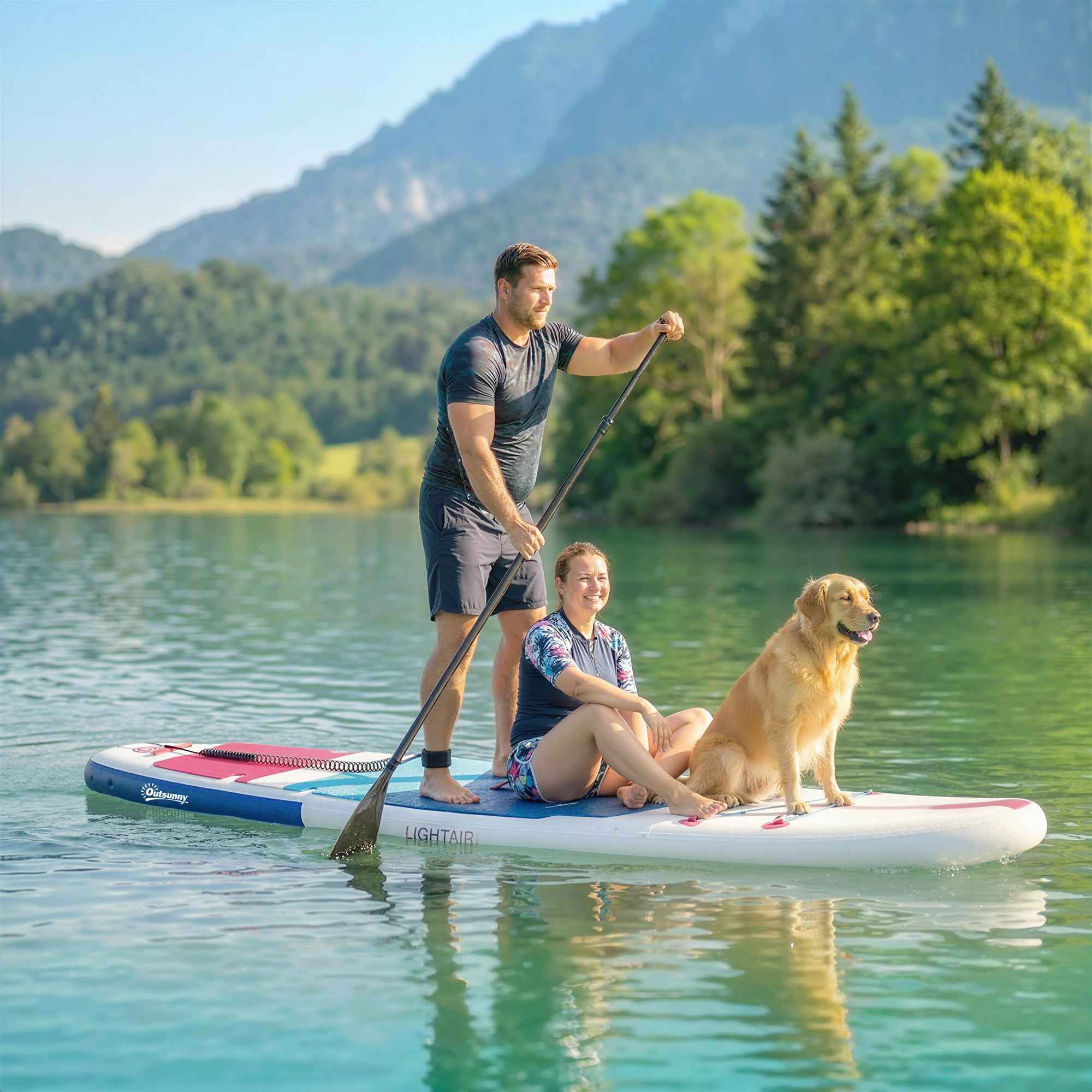 Outsunny Inflatable SUP with Seat, Paddle and Accessories, in Plastic and EVA, 305x89x15 cm, Blue Red Pink