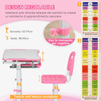 Children's School Desk for 6-12 Years with Chair and Adjustable Height, Tiltable Top, 66x47x52-77 cm, Pink