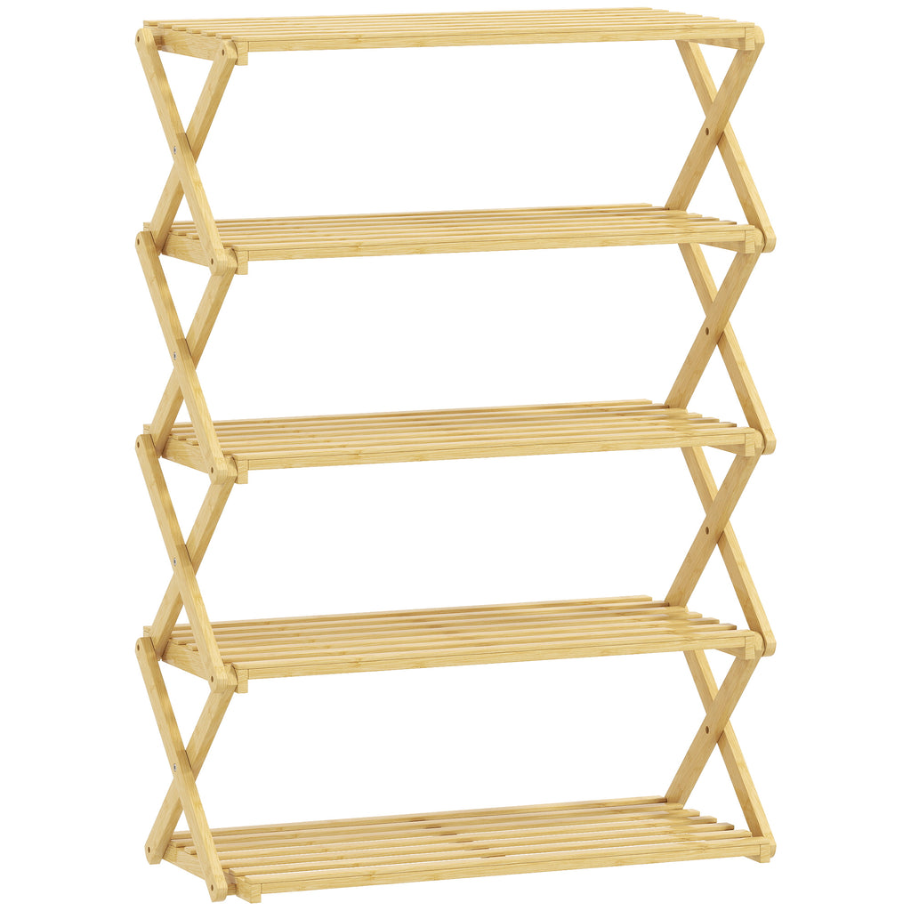 5-Tier Folding Shoe Rack, Ready-to-Use, Bamboo, 60x29x88 cm, Wood Color