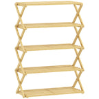 5-Tier Folding Shoe Rack, Ready-to-Use, Bamboo, 60x29x88 cm, Wood Color