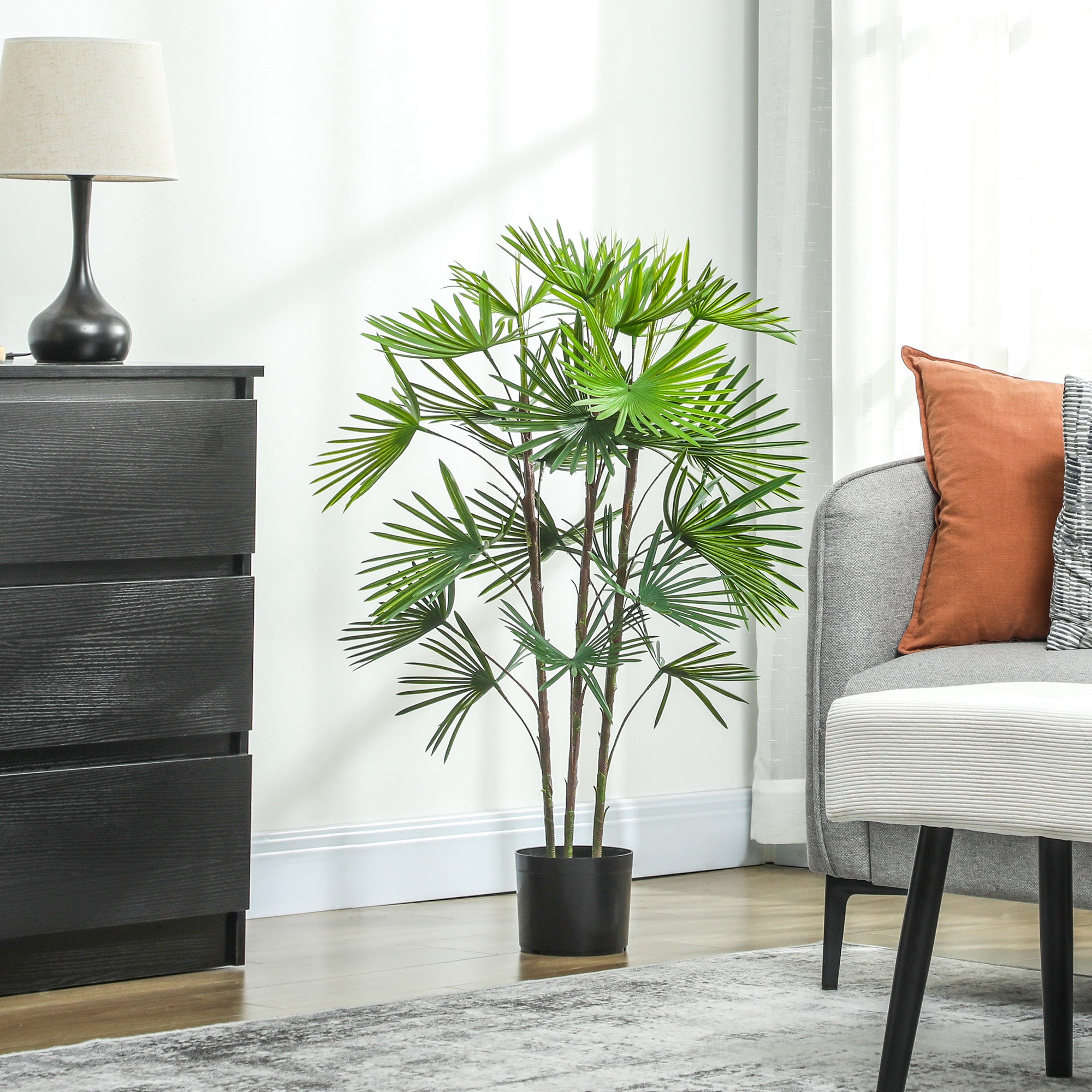 90cm Artificial Palm Tree with 24 Leaves in Green Plastic with a Ø16.5x13.5cm Pot