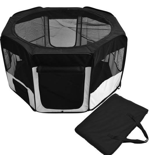 PawHut Pet Playpen Dogs Cats Folding Fence for Puppies, white-black, 125x48x58cm