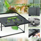 Raised Terrarium for Reptiles with Lock and Thermometer, in Glass and Metal Mesh, 50x30x25 cm, Black