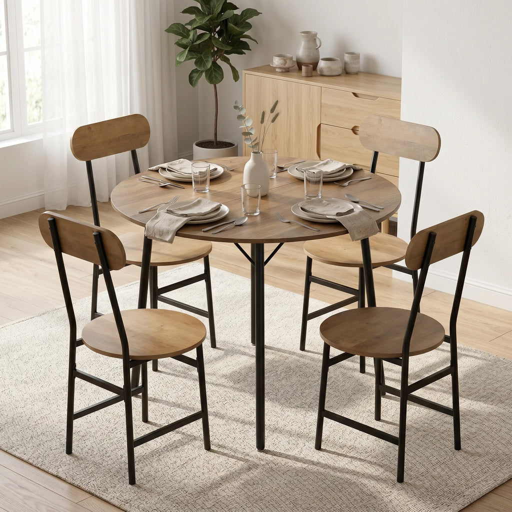 HOMCOM 5-piece dining set: table and 4 chairs, metal legs, natural finish.