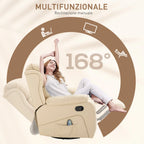 Beige Reclining Relax Chair with 8 Massage Points, Heating and Footrest, 97x92X104 cm