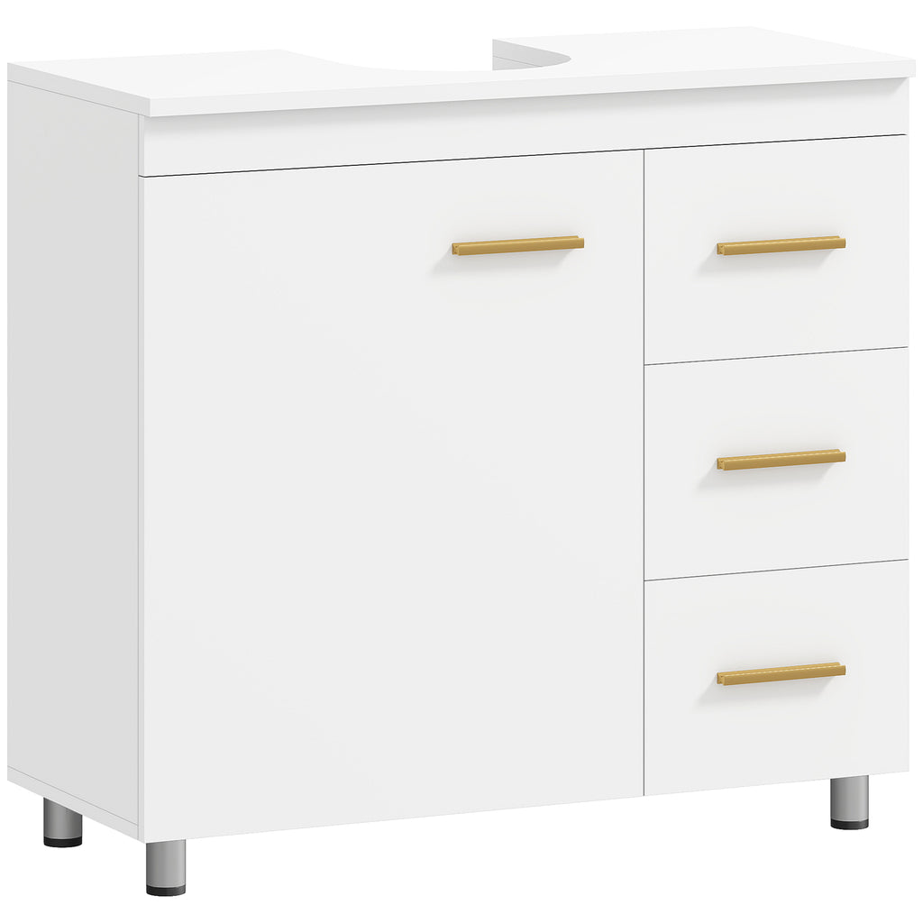 Under Sink Cabinet with U-Shaped Cutout, Cabinet with 3 Drawers, Soft-Close, 70x30x65 cm, White