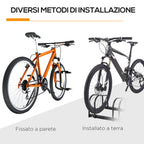 HOMCOM Bicycle Parking Rack for 4 Steel Bicycles, 110x33x27 cm, Black - Borgè