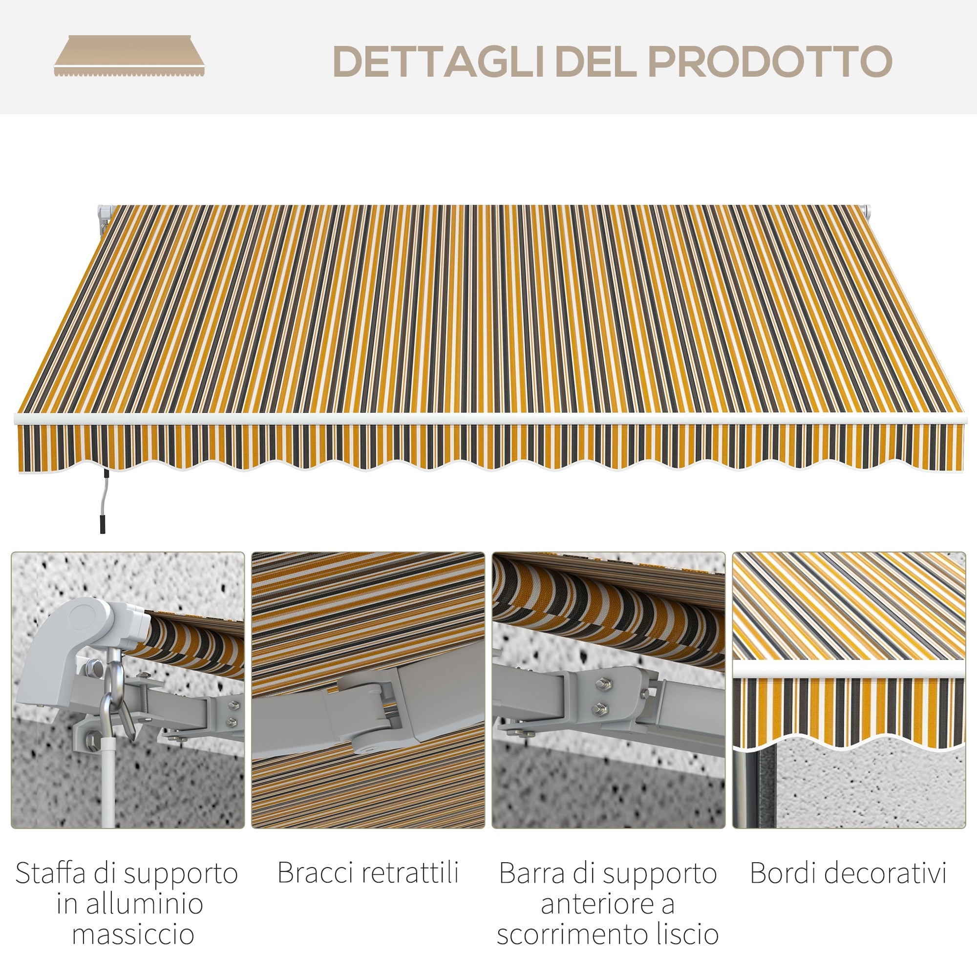Outdoor Awning with Crank Arms, 350x250 cm, Yellow