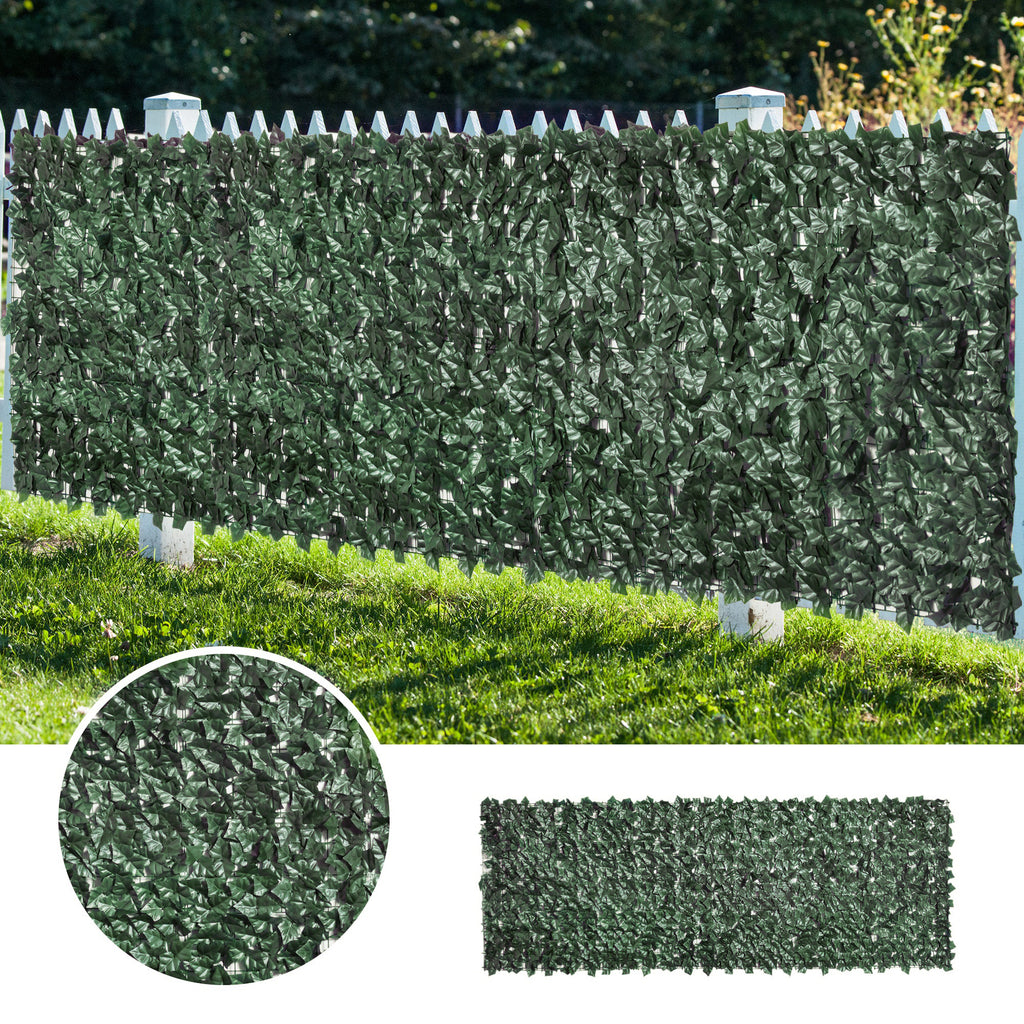 Outsunny Artificial Hedge Roll for Balcony and Garden in Anti-UV PE, Fake Hedge with Dark Green Leaves 300x100cm