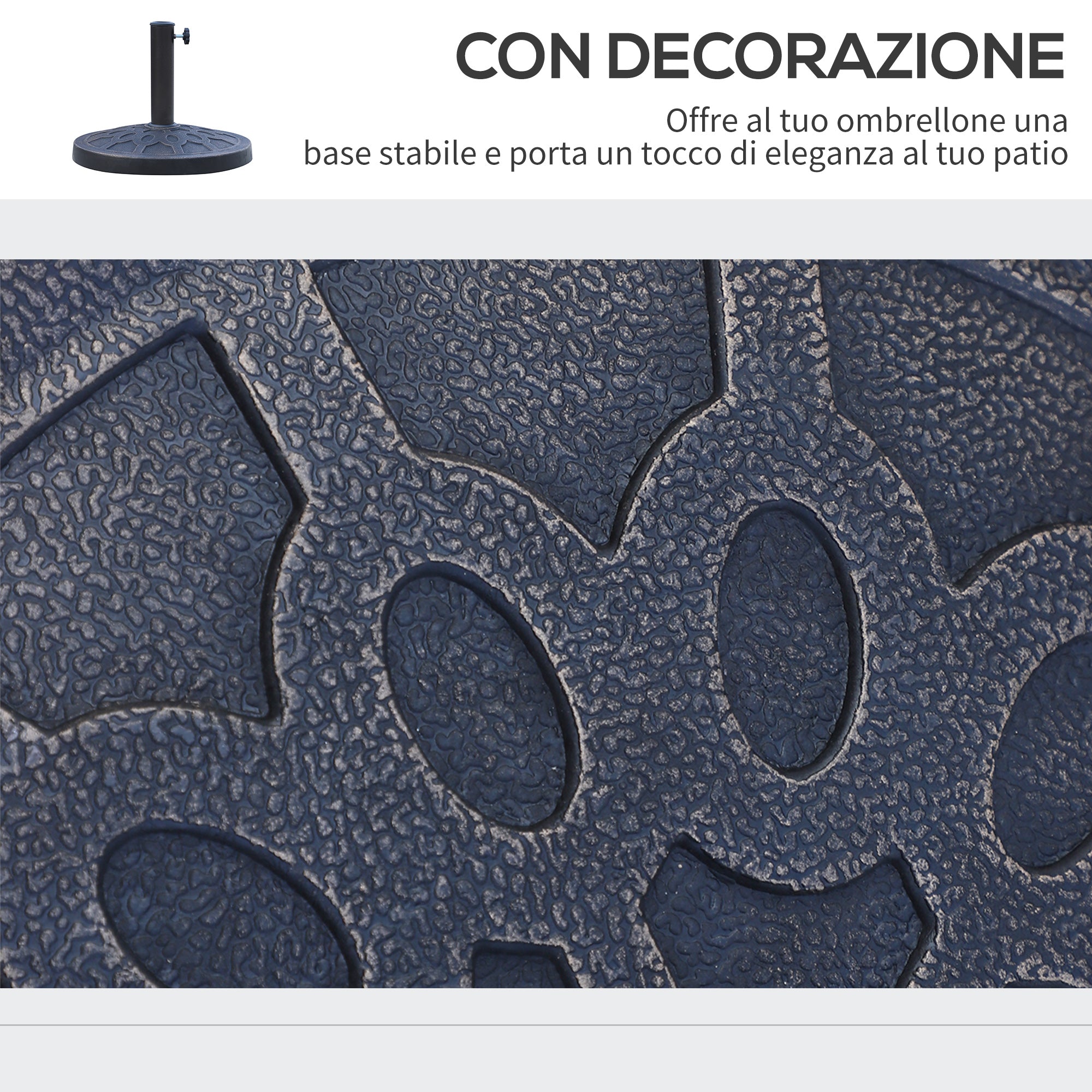 Round Umbrella Base for Ø38 and Ø48 mm Poles, in Resin and Steel, Ø45 cm, Bronze