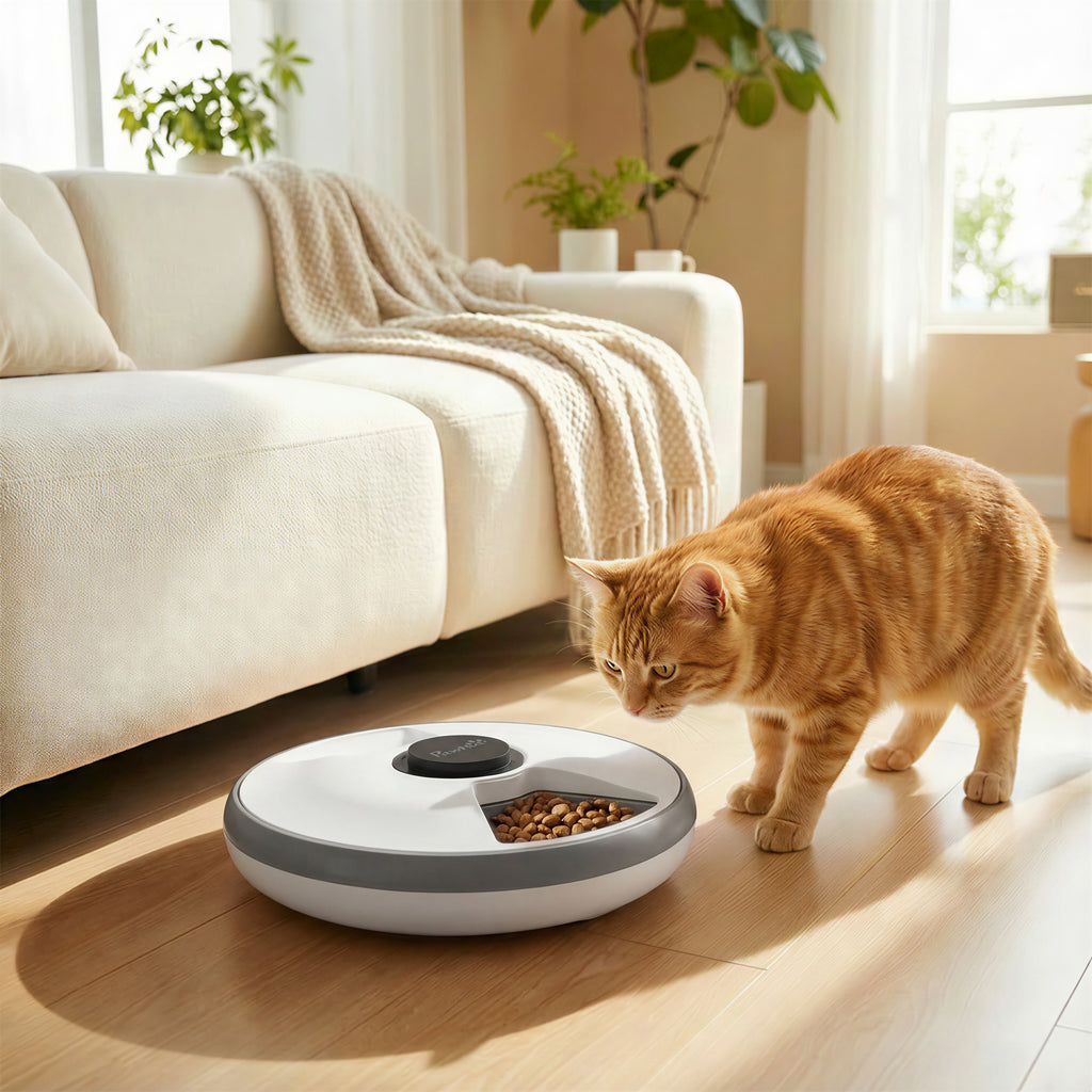 PawHut Automatic Cat and Dog Food Dispenser with Timer and LED Display, 1-6 Meals a Day, for Dry and Wet Food