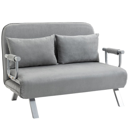 Single Sofa Bed in Faux Leather with 5-Position Adjustable Seat, 105x80x78 cm, Light Grey