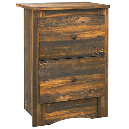 Rustic Style Wooden Bedside Table with 2 Drawers, 40x30x56 cm, Brown