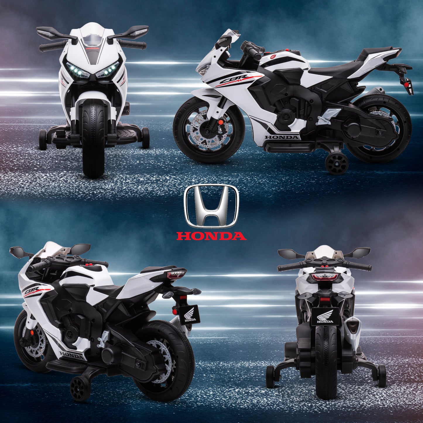 Electric Motorcycle for Children with HONDA License, Rechargeable 6V Battery, Speed 3km/h, White