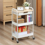 HOMCOM Multipurpose Kitchen Cart with Swivel Wheels, 2 Baskets, Drawer and Wooden Top, White