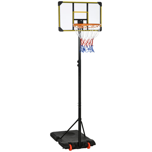 SPORTNOW Basketball Hoop for Children 6-14 Years, Adjustable Height 2.1-2.4 m, Wheels and Fillable Base, Yellow