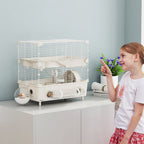 2-Tier, 3-Door Hamster Cage with Wheel and Tubes, Steel, PS and PP, 44.5x28x44 cm, Cream and White