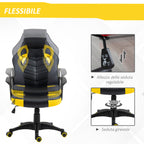 Ergonomic Gaming Chair, Swivel Office Chair with Wheels in Black and Yellow Faux Leather, Adjustable Height