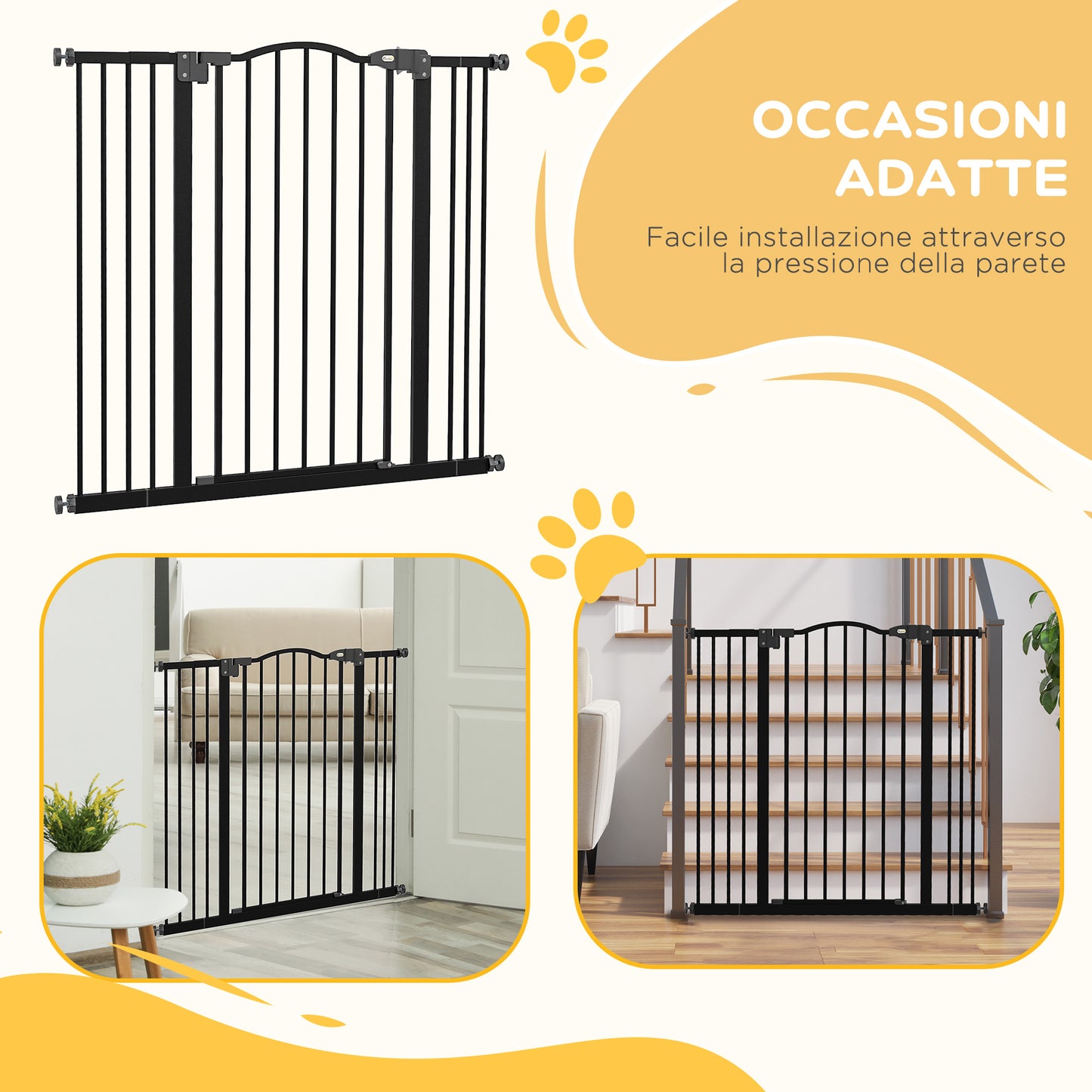 PawHut Extendable Dog Gate Without Screws Adjustable from 74-100 cm in Metal, Black - Borgè