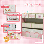 ZONEKIZ Children's Toy Shelf with 6 Removable Fabric Containers, 63x30x66cm, Pink - Borgè
