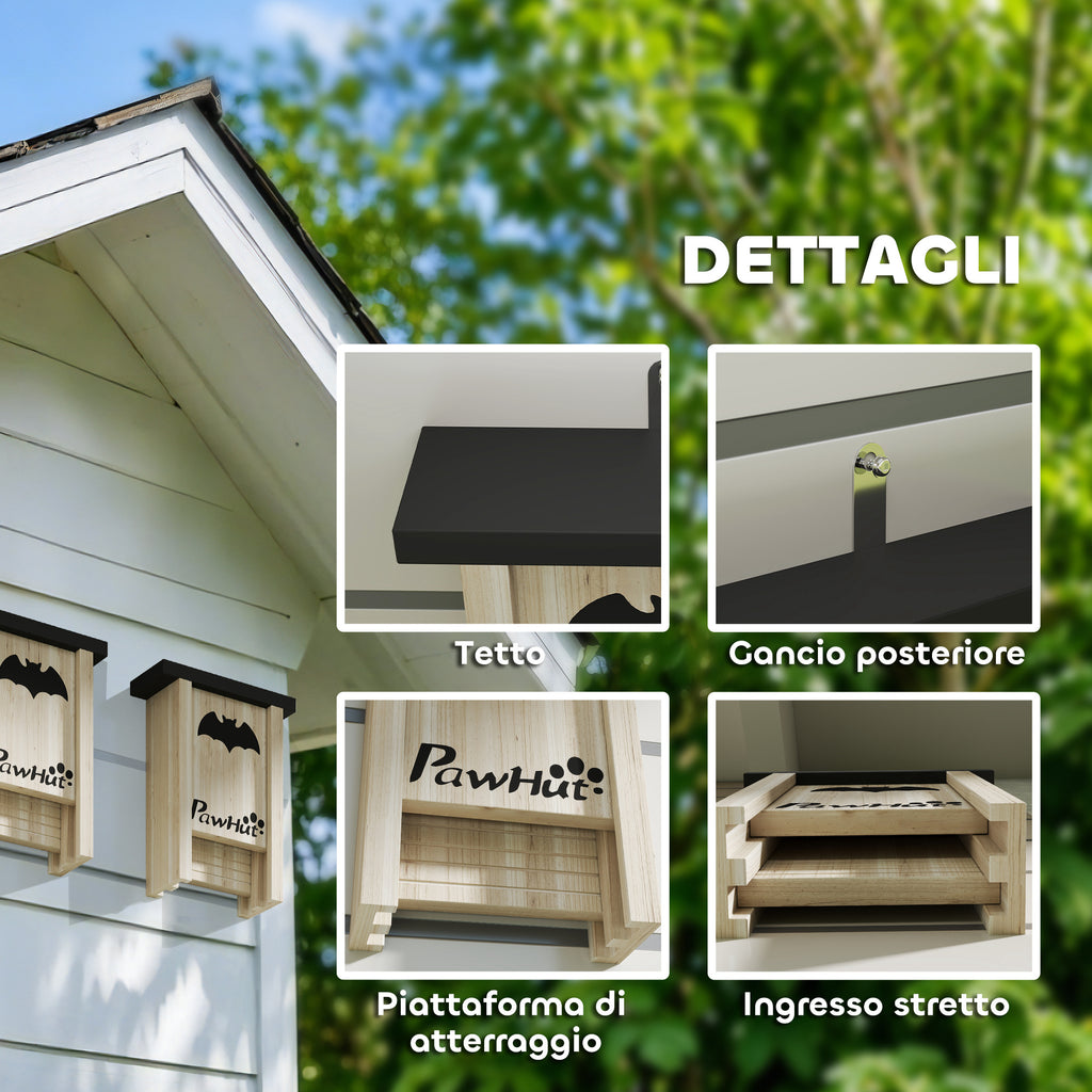 Set of 3 Bat Houses Bat Box in Fir Wood, 18x6x22.5 cm, Wood Color